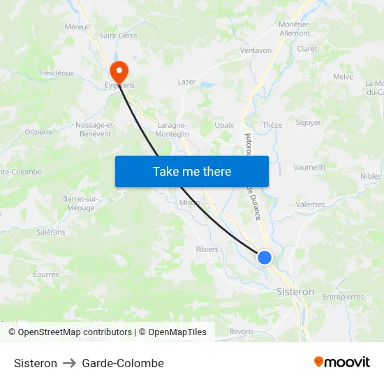 Sisteron to Garde-Colombe map