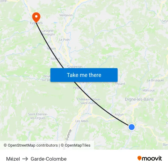 Mézel to Garde-Colombe map