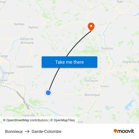 Bonnieux to Garde-Colombe map