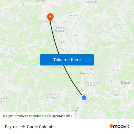 Peyruis to Garde-Colombe map