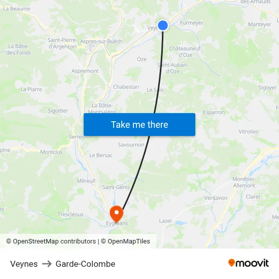 Veynes to Garde-Colombe map
