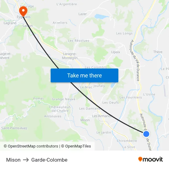 Mison to Garde-Colombe map