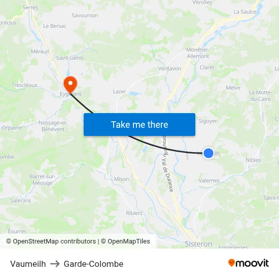 Vaumeilh to Garde-Colombe map