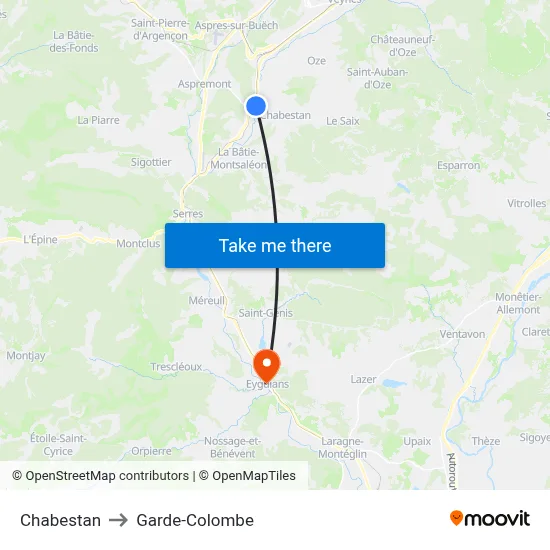 Chabestan to Garde-Colombe map