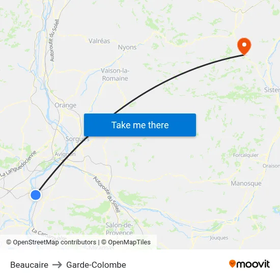 Beaucaire to Garde-Colombe map