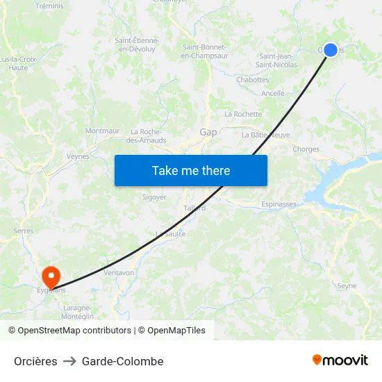 Orcières to Garde-Colombe map