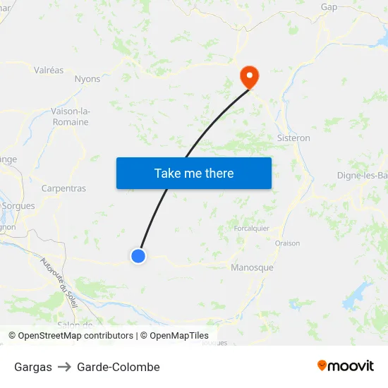 Gargas to Garde-Colombe map