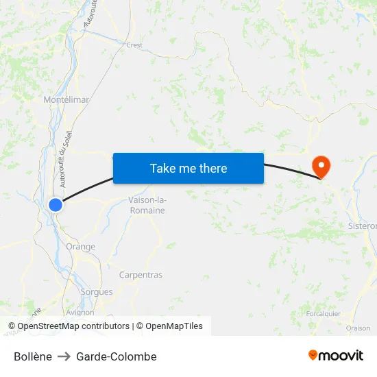 Bollène to Garde-Colombe map