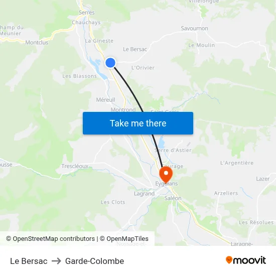 Le Bersac to Garde-Colombe map