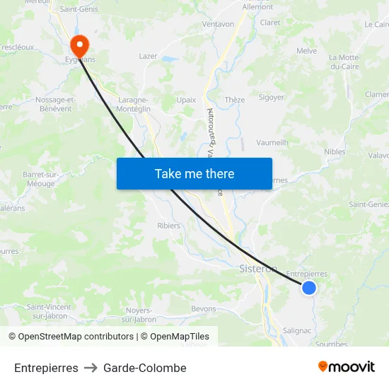 Entrepierres to Garde-Colombe map