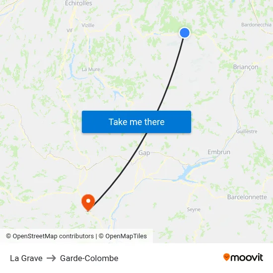 La Grave to Garde-Colombe map