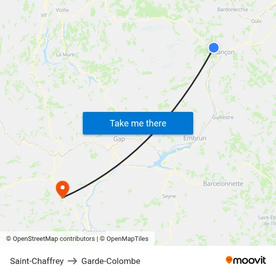 Saint-Chaffrey to Garde-Colombe map