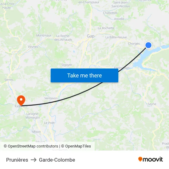 Prunières to Garde-Colombe map