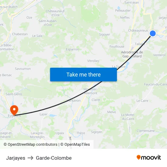 Jarjayes to Garde-Colombe map