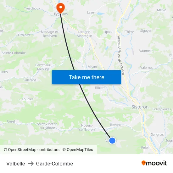 Valbelle to Garde-Colombe map