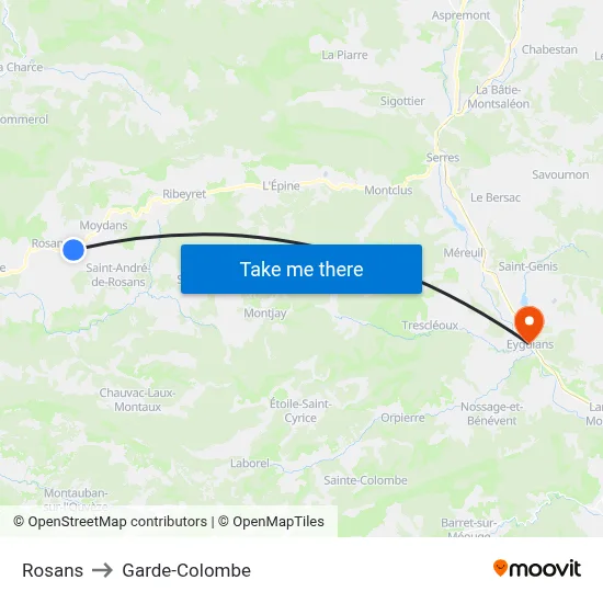 Rosans to Garde-Colombe map