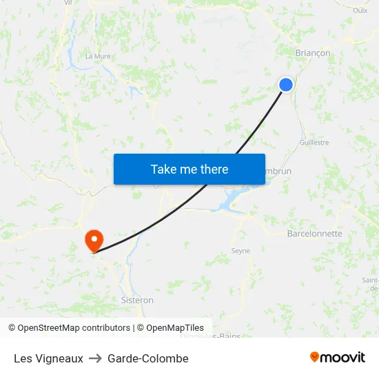 Les Vigneaux to Garde-Colombe map
