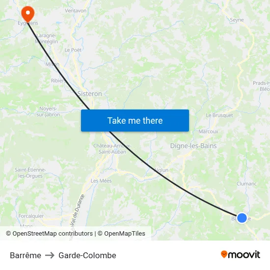 Barrême to Garde-Colombe map
