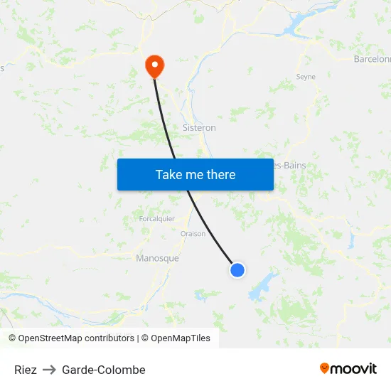 Riez to Garde-Colombe map