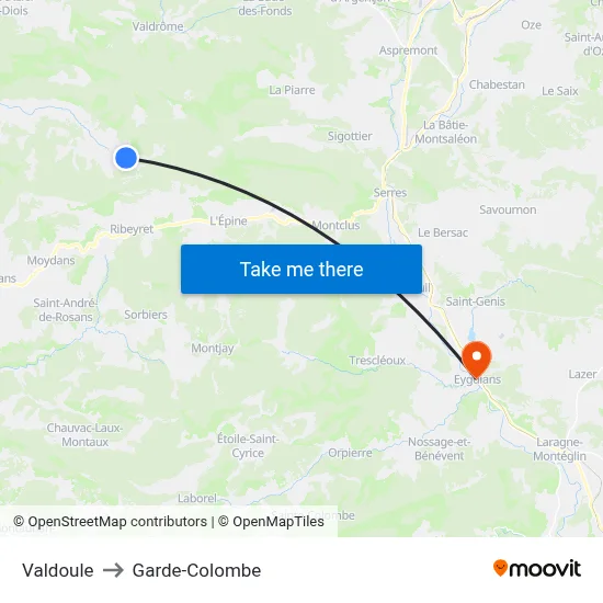 Valdoule to Garde-Colombe map