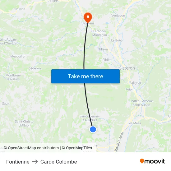 Fontienne to Garde-Colombe map