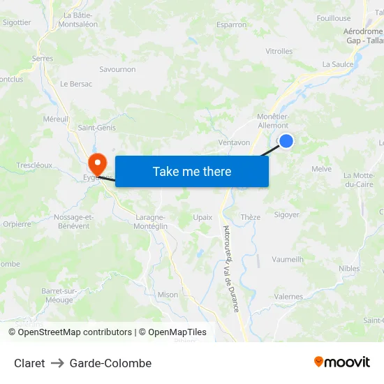 Claret to Garde-Colombe map