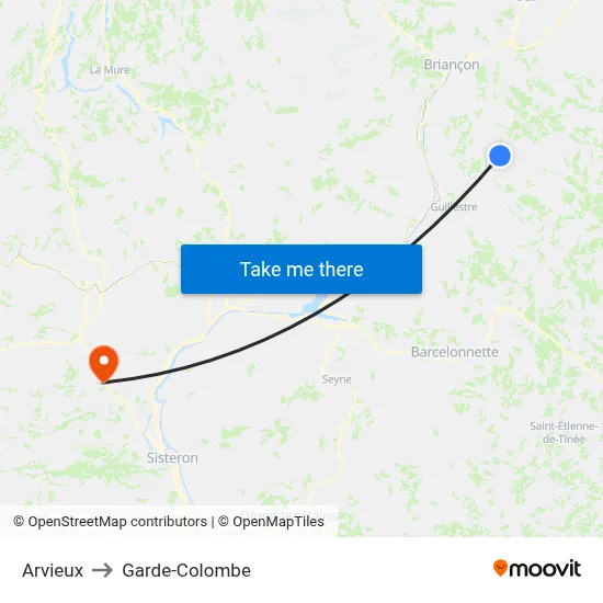 Arvieux to Garde-Colombe map