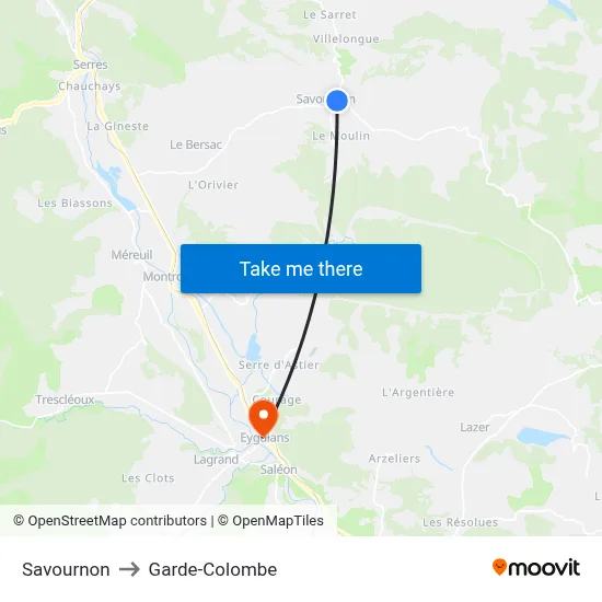 Savournon to Garde-Colombe map