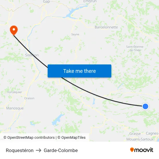 Roquestéron to Garde-Colombe map