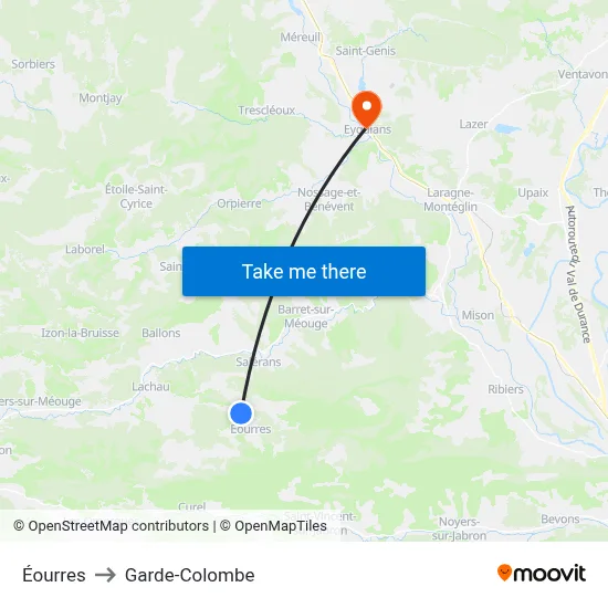 Éourres to Garde-Colombe map