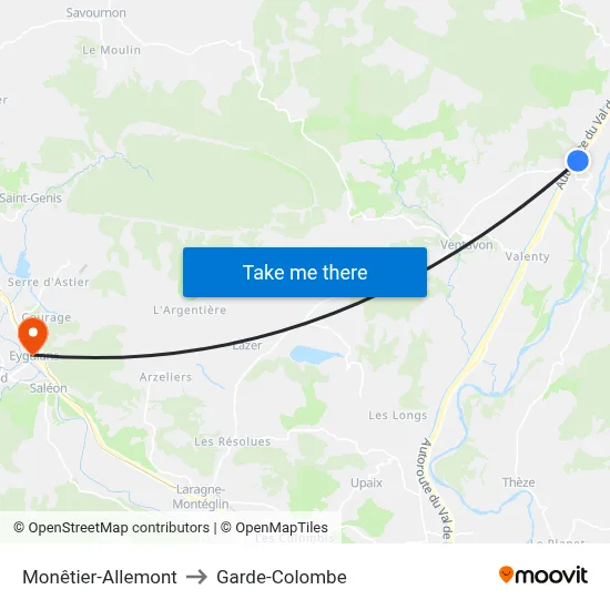 Monêtier-Allemont to Garde-Colombe map