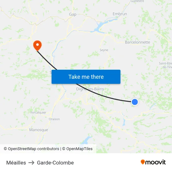 Méailles to Garde-Colombe map