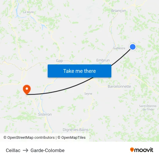 Ceillac to Garde-Colombe map