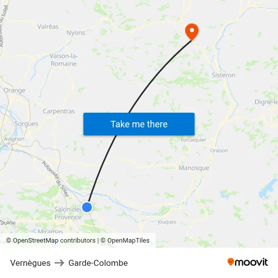 Vernègues to Garde-Colombe map