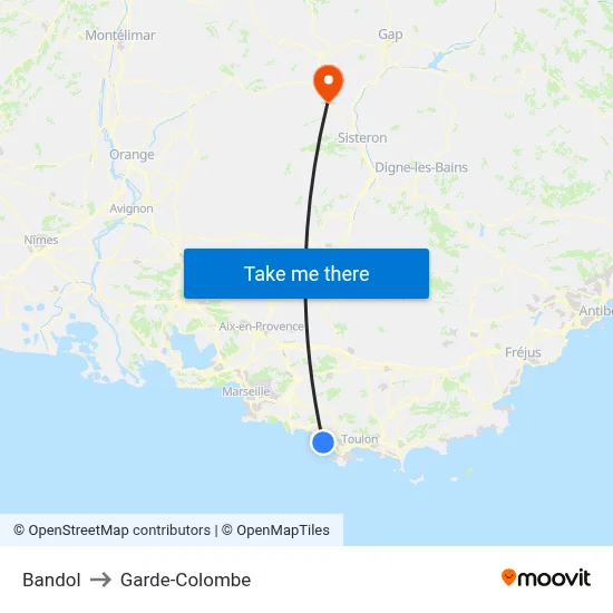 Bandol to Garde-Colombe map