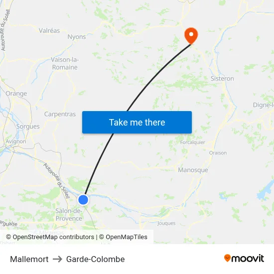 Mallemort to Garde-Colombe map