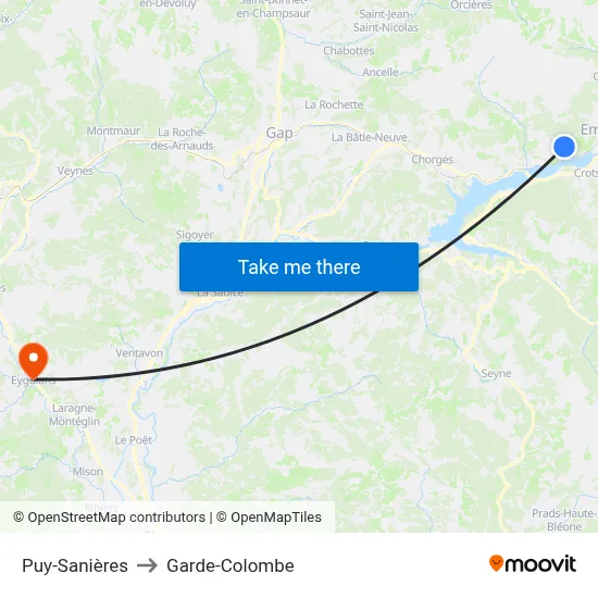 Puy-Sanières to Garde-Colombe map
