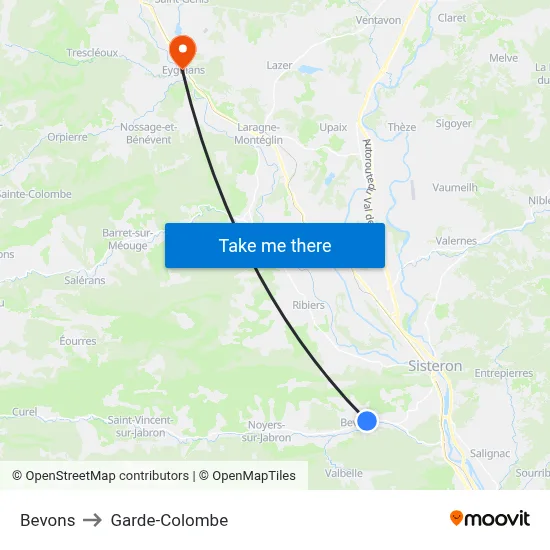Bevons to Garde-Colombe map