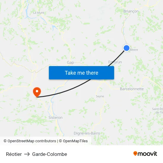 Réotier to Garde-Colombe map