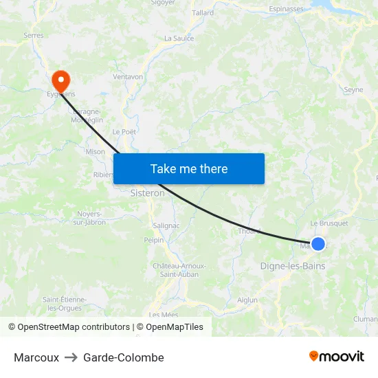 Marcoux to Garde-Colombe map