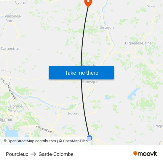 Pourcieux to Garde-Colombe map