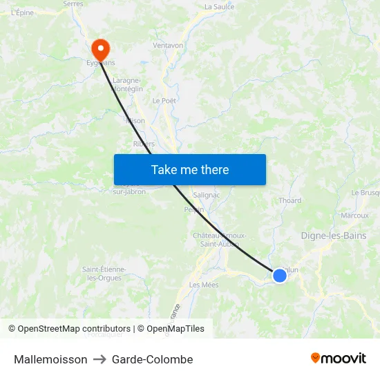 Mallemoisson to Garde-Colombe map