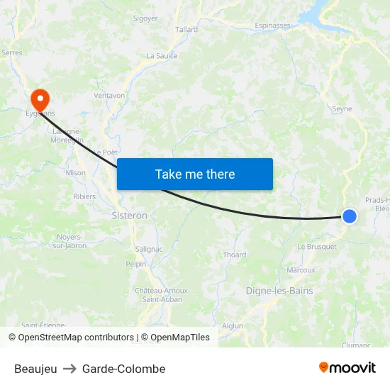 Beaujeu to Garde-Colombe map