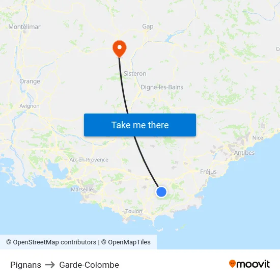Pignans to Garde-Colombe map
