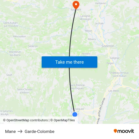 Mane to Garde-Colombe map