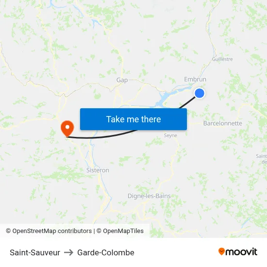 Saint-Sauveur to Garde-Colombe map