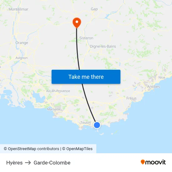 Hyères to Garde-Colombe map