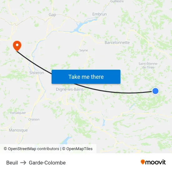 Beuil to Garde-Colombe map