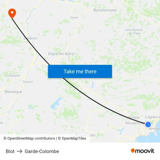 Biot to Garde-Colombe map