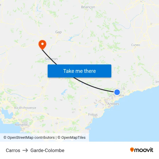 Carros to Garde-Colombe map